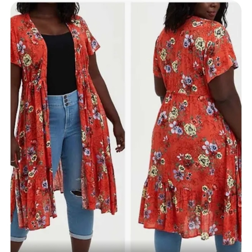 Torrid orange floral tie front kimono NWT size 1X (size 14/16W)